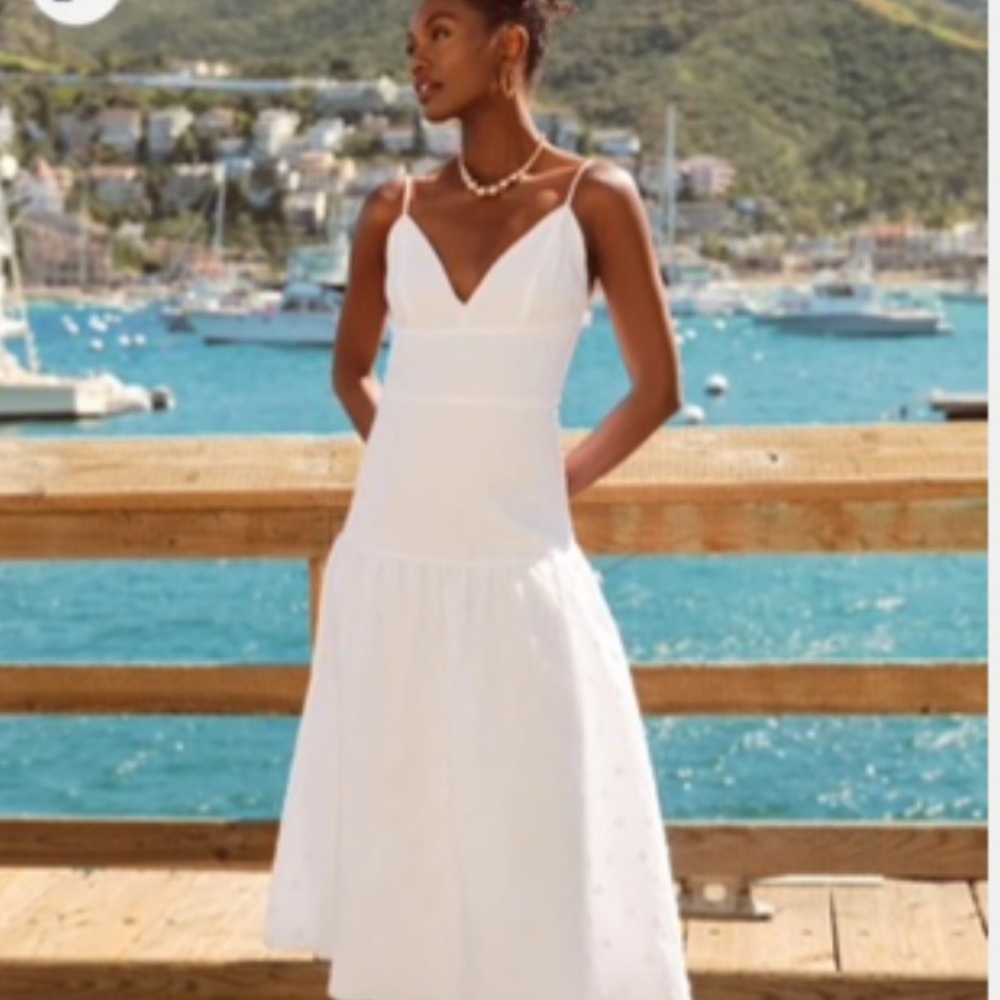 Lulu's White Sleeveless V-Neck Midi Sundress
